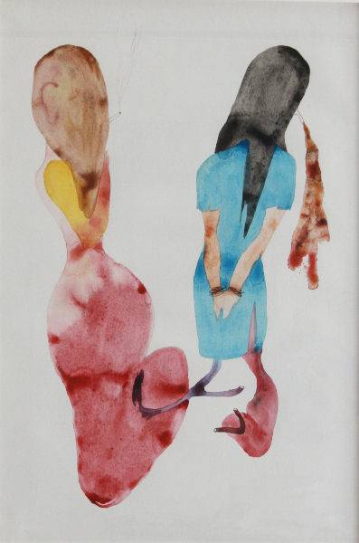 22+1 – Identité de genre : Béatrice Cussol. Sans titre. 2011, aquarelle, stylo bille et crayon sur papier local, 77,5 x 56,5 cm. © Galerie Réjane Louin