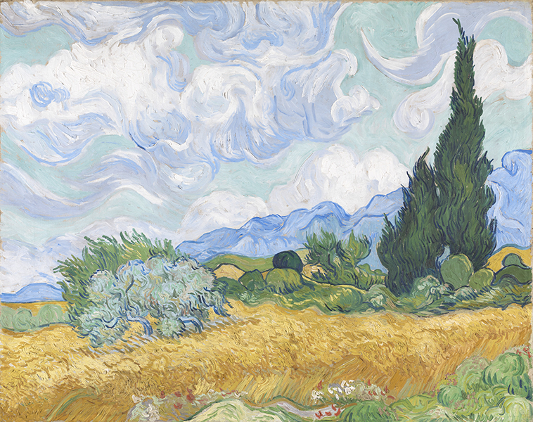 La Collection Courtauld. Le parti de l'Impressionnisme : Vincent van Gogh. Champ de blé avec des cyprès, 1889. Huile sur toile 72,1 x 90,9 cm © The National Gallery, London