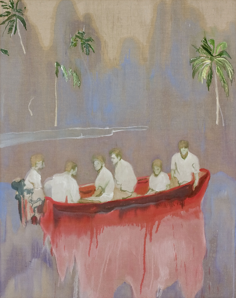 Peter Doig : Figures in Red Boat (Imaginary Boys) 2005-2007 Huile sur toile 250 x 200 cm Collection privée, Courtesy Michael Werner Gallery, New York and London COPYRIGHT